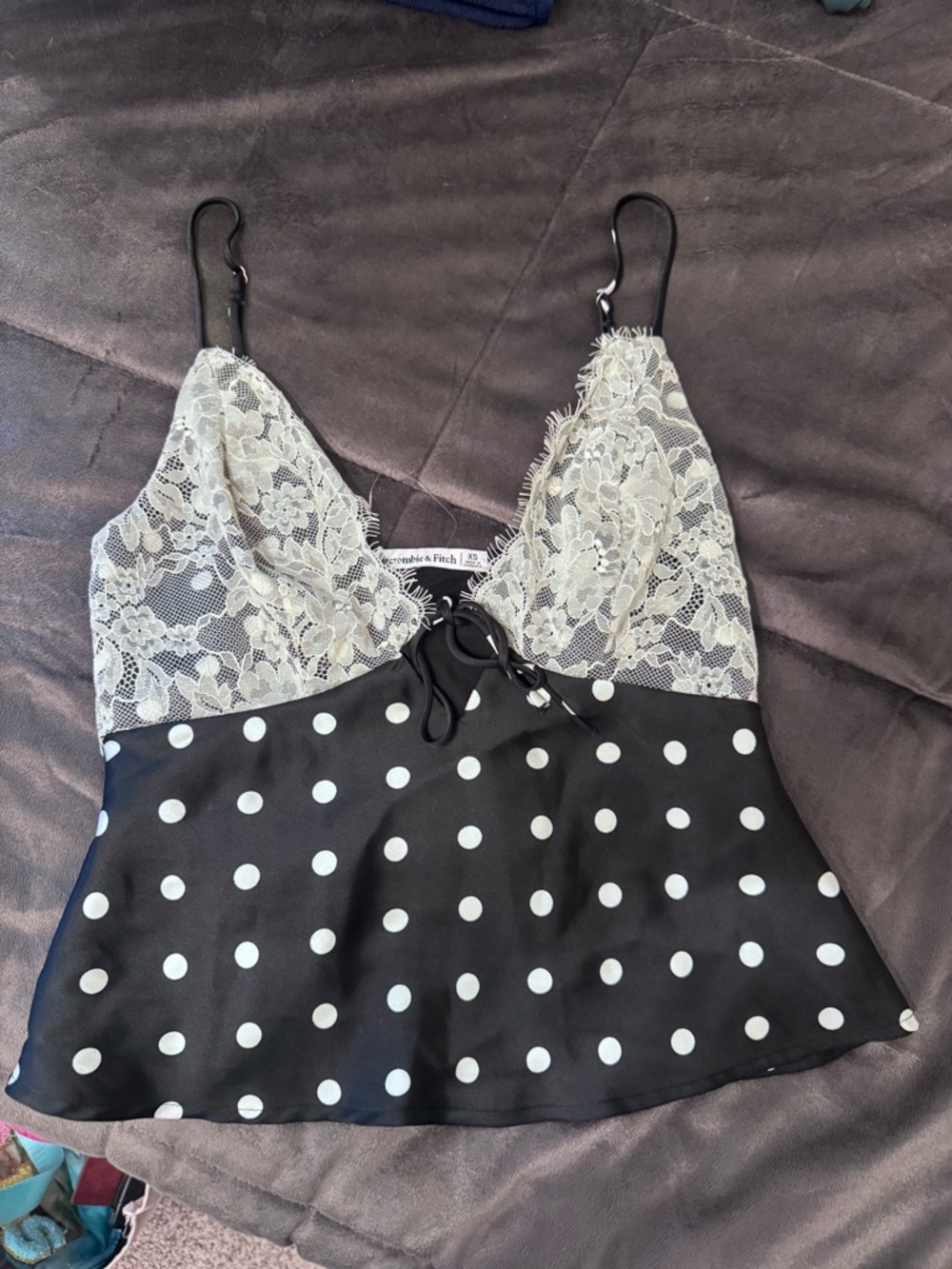 Abercrombie & Fitch Black Cami with White Lace Polka Dot Accents